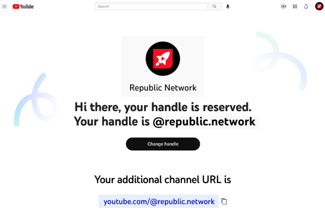 Example of Republic Network custom URL YouTube Handle
