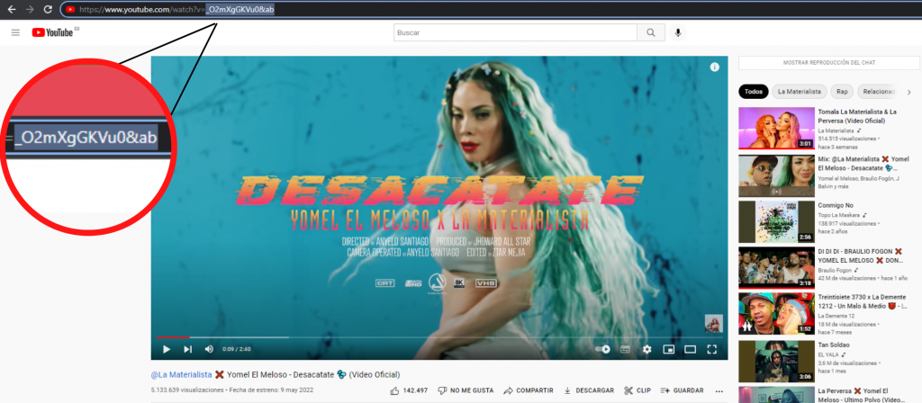 Ejemplo de un ID de vídeo de YouTube