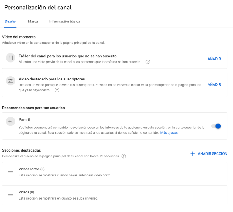 Personalizar canal YouTube Studio